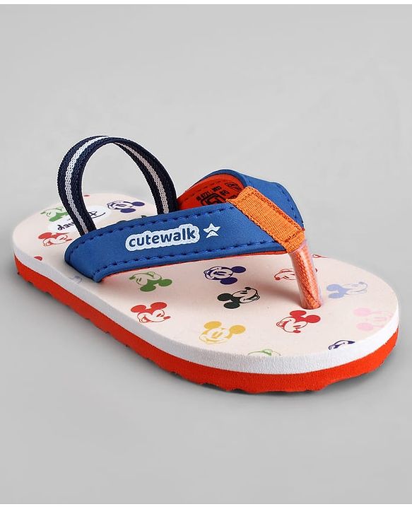 Cute Walk by Babyhug Disney Back Strap Closure Flip Flops With Mickey Mouse Print - Blue & Beige
