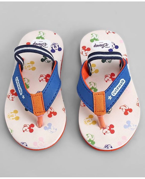 Cute Walk by Babyhug Disney Back Strap Closure Flip Flops With Mickey Mouse Print - Blue & Beige