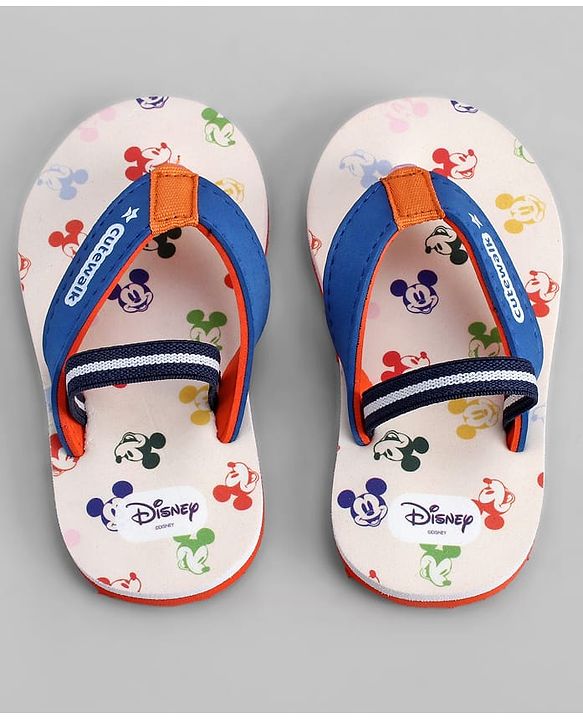 Cute Walk by Babyhug Disney Back Strap Closure Flip Flops With Mickey Mouse Print - Blue & Beige