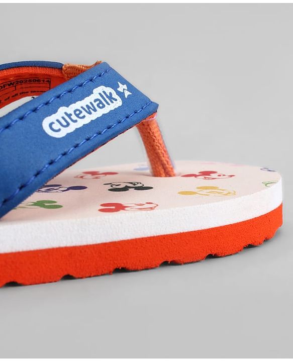 Cute Walk by Babyhug Disney Back Strap Closure Flip Flops With Mickey Mouse Print - Blue & Beige