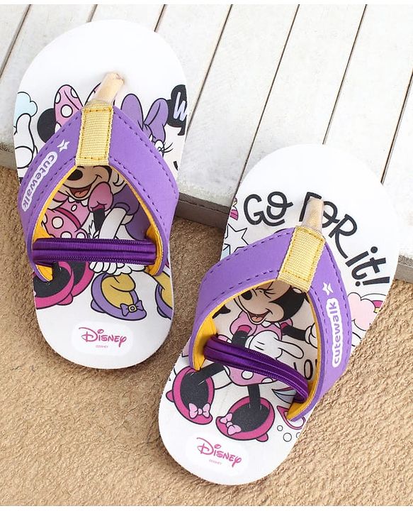 Cute Walk by Babyhug Disney Back Strap Closure Flip Flops With Minnie Mouse Print - Purple & Beige