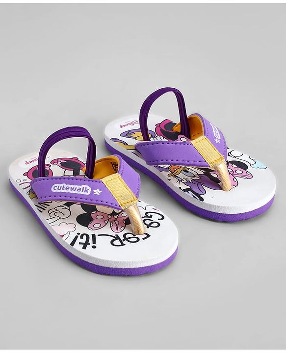 Cute Walk by Babyhug Disney Back Strap Closure Flip Flops With Minnie Mouse Print - Purple & Beige