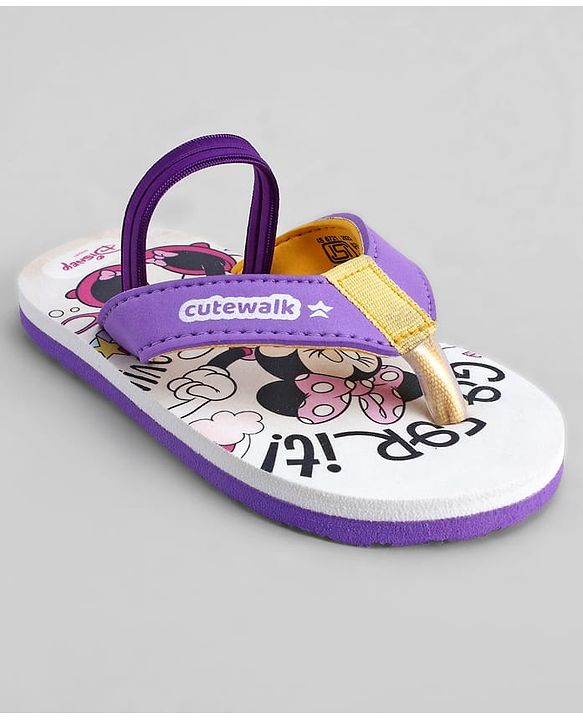 Cute Walk by Babyhug Disney Back Strap Closure Flip Flops With Minnie Mouse Print - Purple & Beige