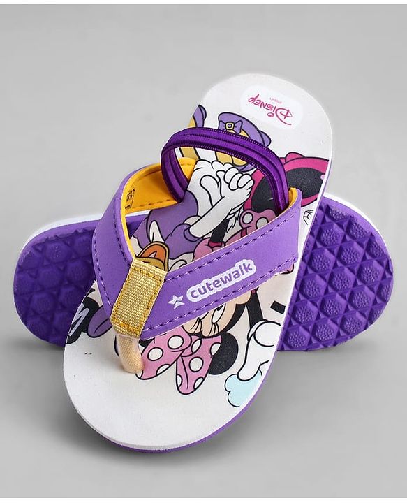 Cute Walk by Babyhug Disney Back Strap Closure Flip Flops With Minnie Mouse Print - Purple & Beige