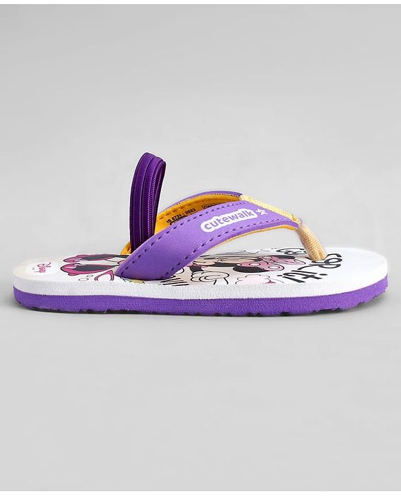 Cute Walk by Babyhug Disney Back Strap Closure Flip Flops With Minnie Mouse Print - Purple & Beige