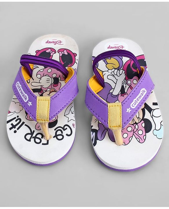 Cute Walk by Babyhug Disney Back Strap Closure Flip Flops With Minnie Mouse Print - Purple & Beige