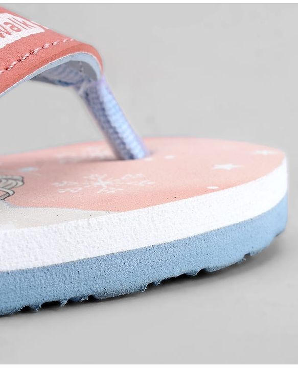 Cute Walk by Babyhug Disney Flip Flops With Frozen Print - Peach & White