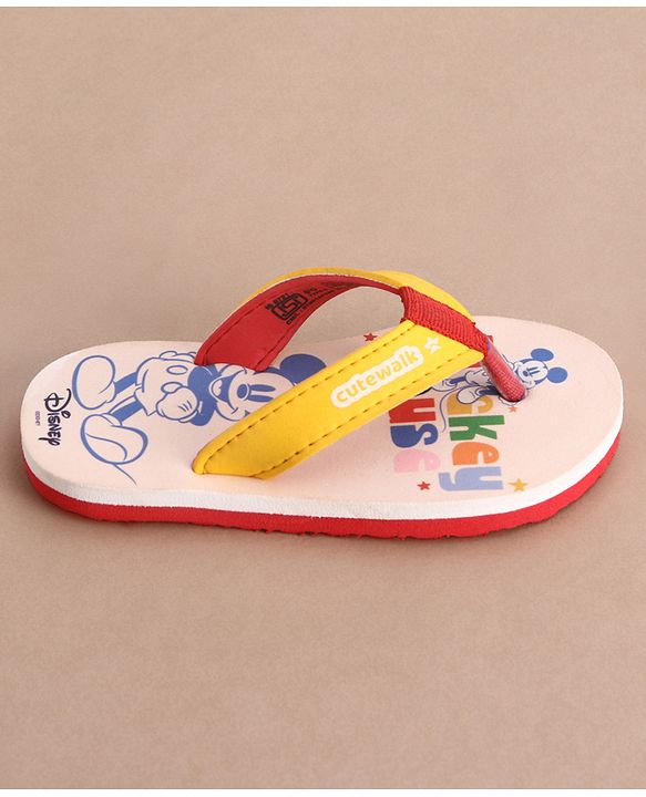 Cute Walk by Babyhug Disney Flip Flops With Mickey Mouse Graphics - Beige & Yellow