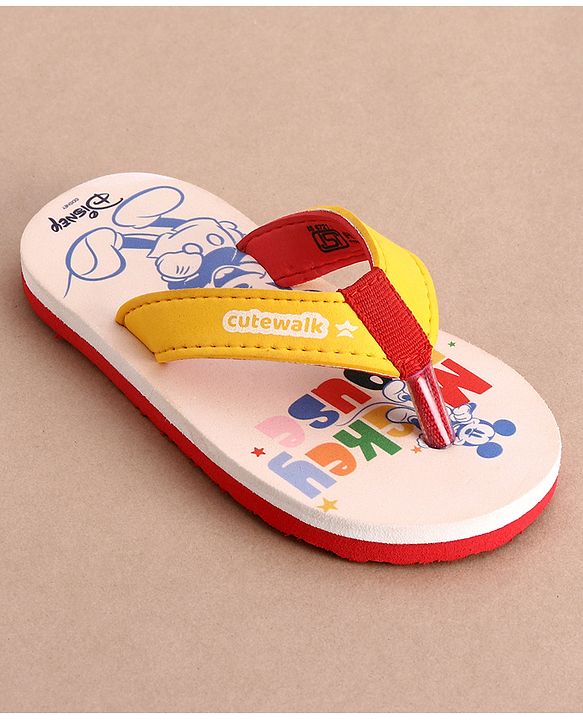 Cute Walk by Babyhug Disney Flip Flops With Mickey Mouse Graphics - Beige & Yellow