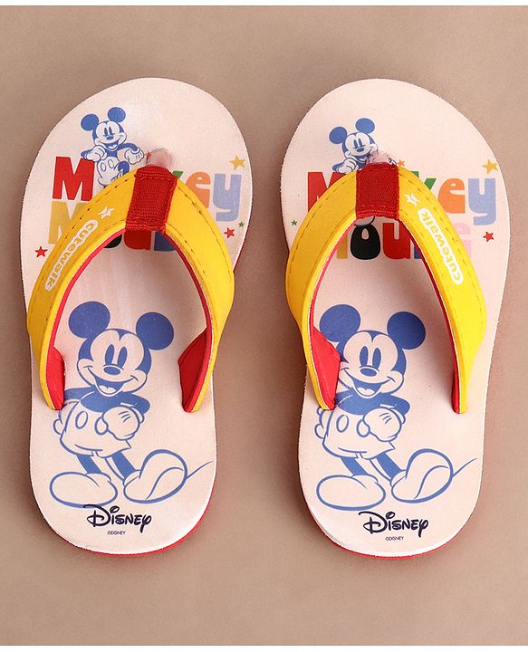 Cute Walk by Babyhug Disney Flip Flops With Mickey Mouse Graphics - Beige & Yellow