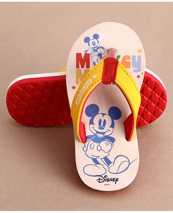 Cute Walk by Babyhug Disney Flip Flops With Mickey Mouse Graphics - Beige & Yellow