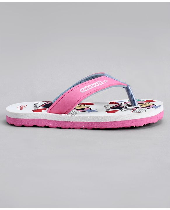 Cute Walk by Babyhug Disney Flip Flops With Minnie Mouse Print - Pink & Beige
