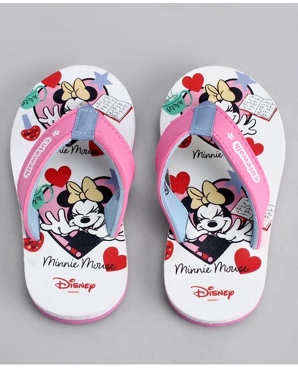 Cute Walk by Babyhug Disney Flip Flops With Minnie Mouse Print - Pink & Beige