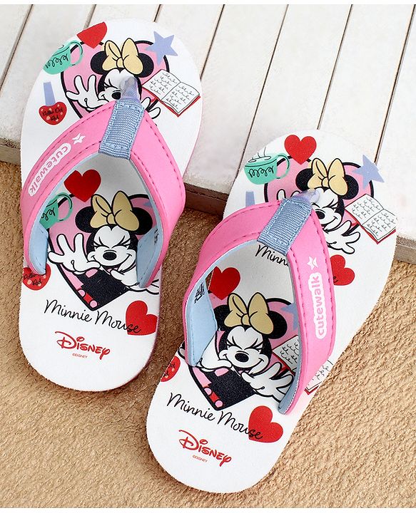 Cute Walk by Babyhug Disney Flip Flops With Minnie Mouse Print - Pink & Beige
