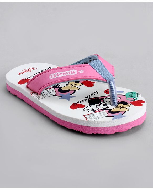 Cute Walk by Babyhug Disney Flip Flops With Minnie Mouse Print - Pink & Beige