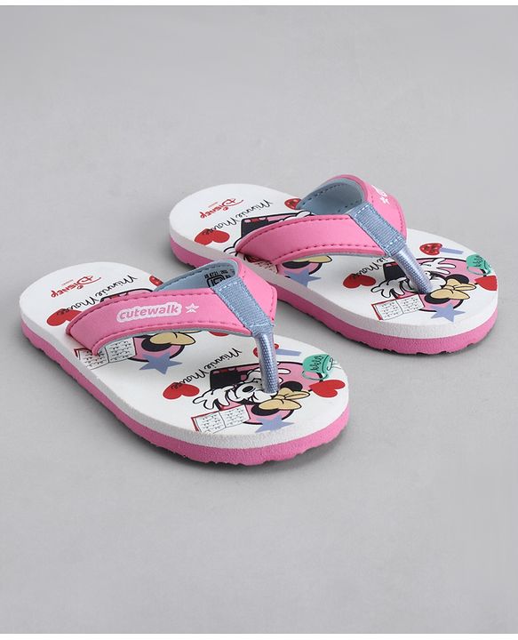 Cute Walk by Babyhug Disney Flip Flops With Minnie Mouse Print - Pink & Beige