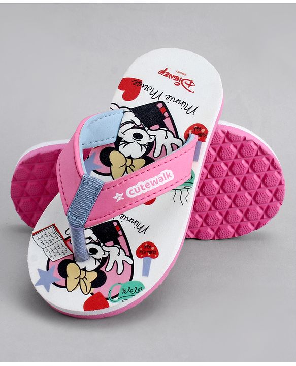 Cute Walk by Babyhug Disney Flip Flops With Minnie Mouse Print - Pink & Beige