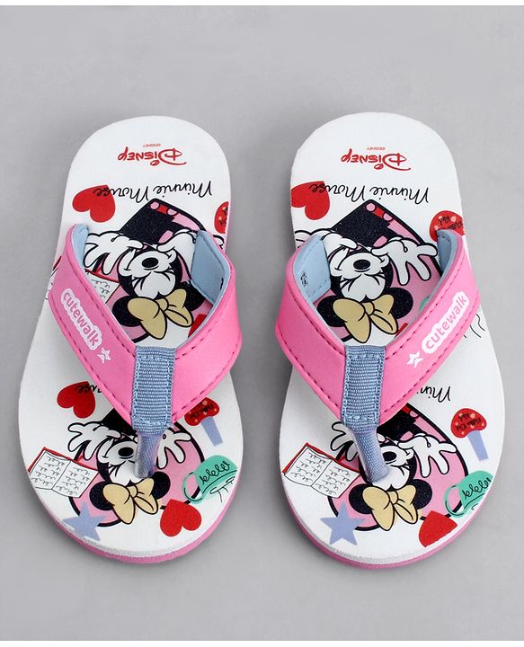 Cute Walk by Babyhug Disney Flip Flops With Minnie Mouse Print - Pink & Beige