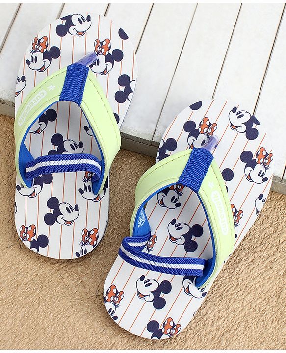 Cute Walk by Babyhug Disney Back Strap Closure Flip Flops With Mickey Mouse Print - Yellow & Beige
