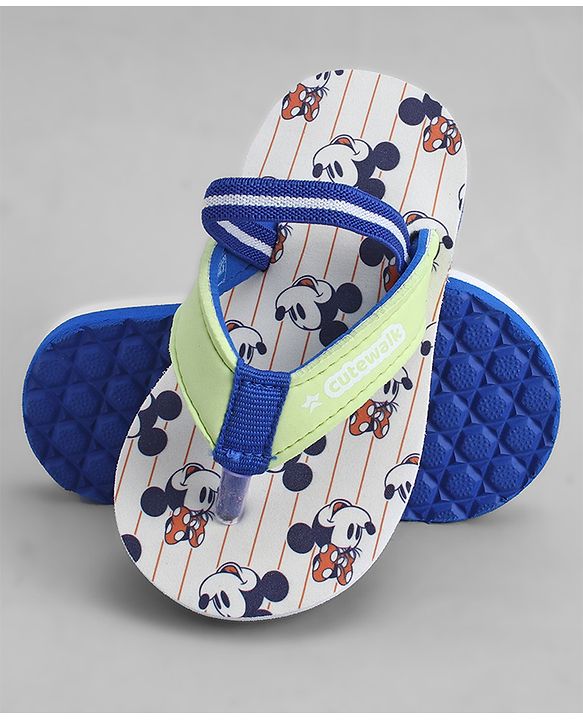 Cute Walk by Babyhug Disney Back Strap Closure Flip Flops With Mickey Mouse Print - Yellow & Beige