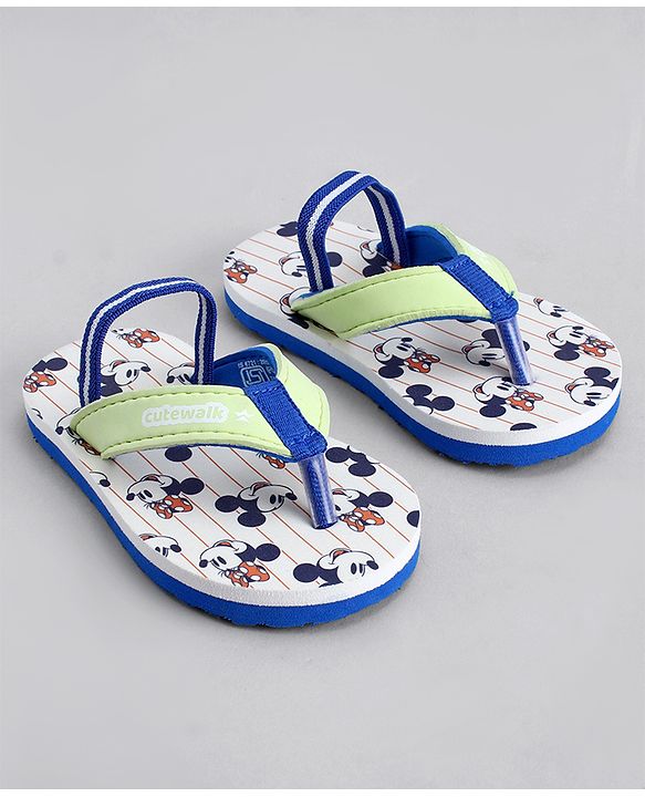 Cute Walk by Babyhug Disney Back Strap Closure Flip Flops With Mickey Mouse Print - Yellow & Beige