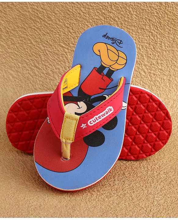 Cute Walk by Babyhug Disney Flip Flops With Mickey Mouse Print - Blue