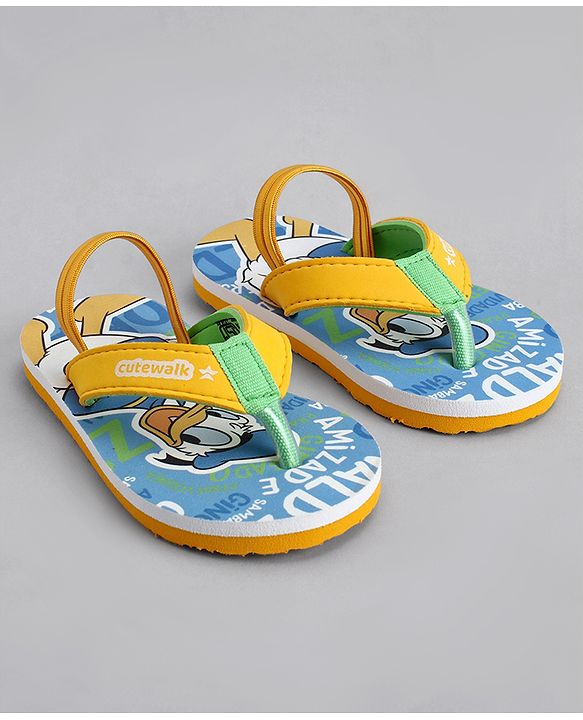 Cute Walk by Babyhug Disney Flip Flops With Back Strap & Donald Duck Print - Yellow & Blue