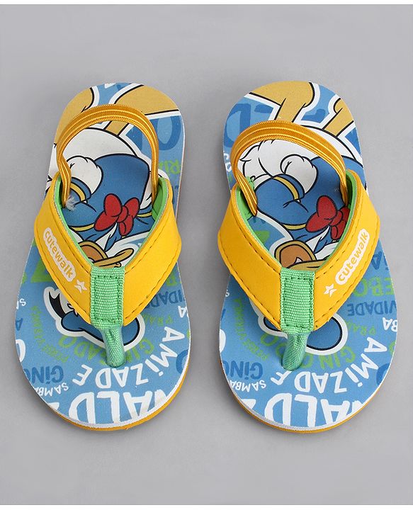 Cute Walk by Babyhug Disney Flip Flops With Back Strap & Donald Duck Print - Yellow & Blue