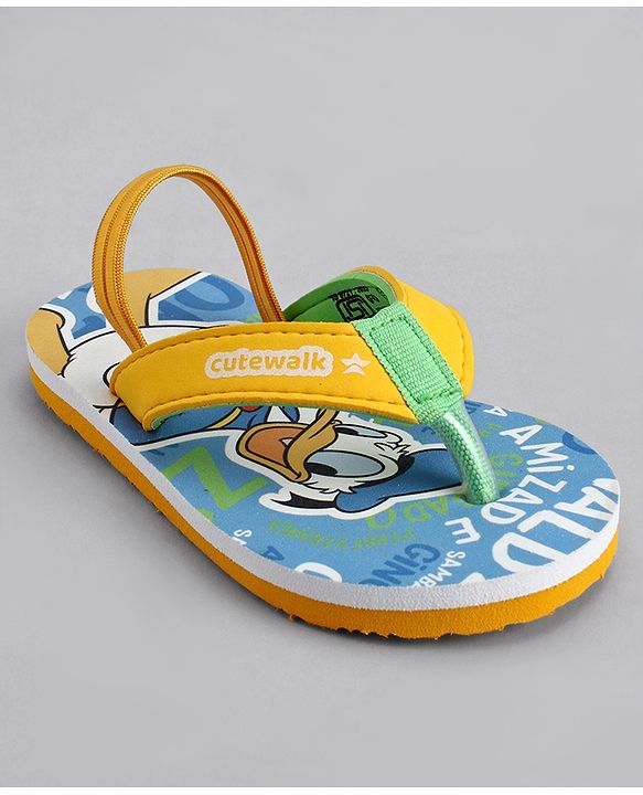 Cute Walk by Babyhug Disney Flip Flops With Back Strap & Donald Duck Print - Yellow & Blue