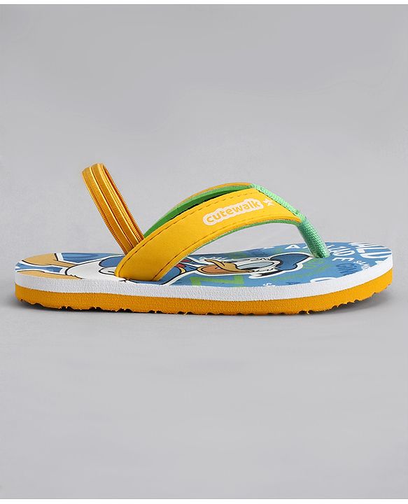 Cute Walk by Babyhug Disney Flip Flops With Back Strap & Donald Duck Print - Yellow & Blue