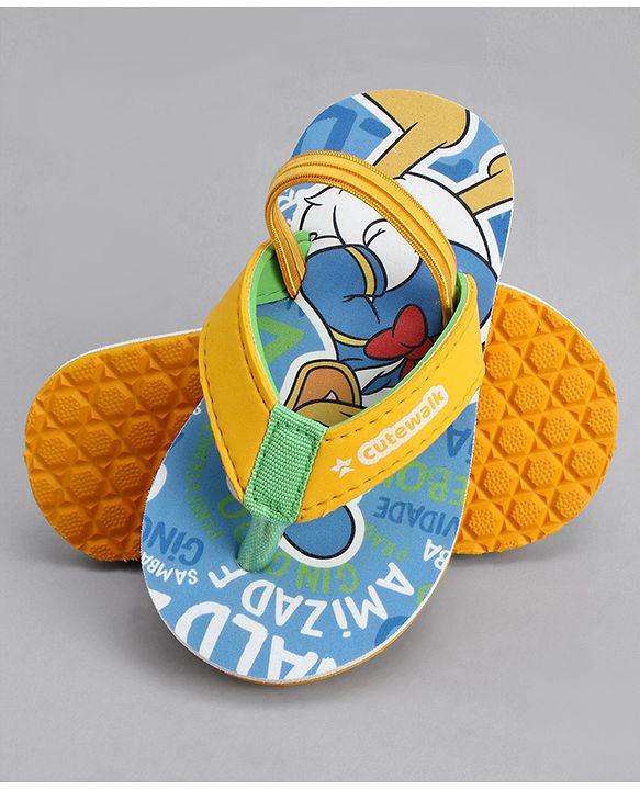 Cute Walk by Babyhug Disney Flip Flops With Back Strap & Donald Duck Print - Yellow & Blue