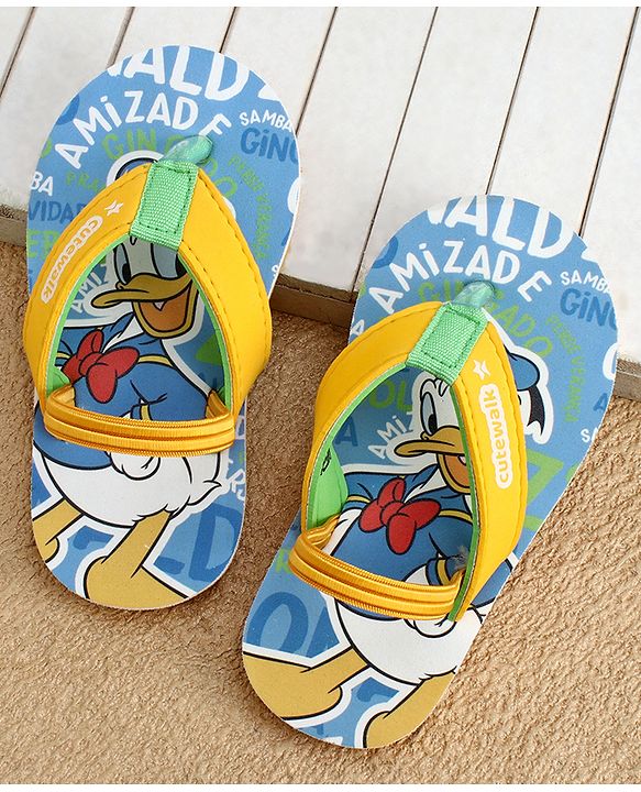 Cute Walk by Babyhug Disney Flip Flops With Back Strap & Donald Duck Print - Yellow & Blue