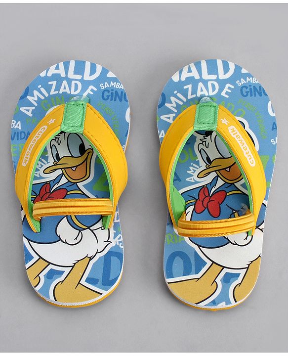 Cute Walk by Babyhug Disney Flip Flops With Back Strap & Donald Duck Print - Yellow & Blue