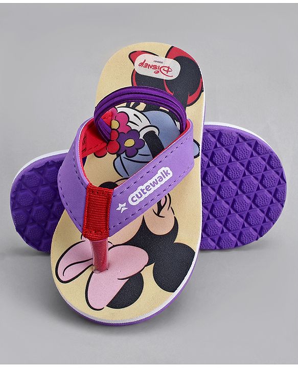 Cute Walk by Babyhug Disney Flip Flops With Back Strap & Minnie Mouse Print - Pink & Purple