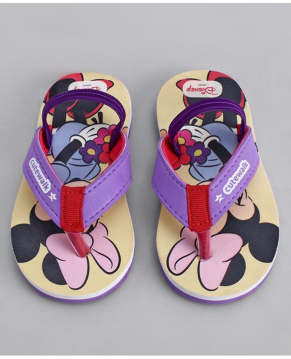 Cute Walk by Babyhug Disney Flip Flops With Back Strap & Minnie Mouse Print - Pink & Purple