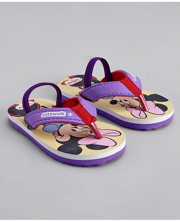 Cute Walk by Babyhug Disney Flip Flops With Back Strap & Minnie Mouse Print - Pink & Purple