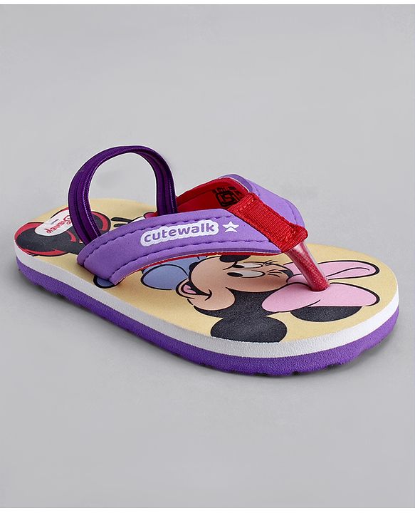 Cute Walk by Babyhug Disney Flip Flops With Back Strap & Minnie Mouse Print - Pink & Purple