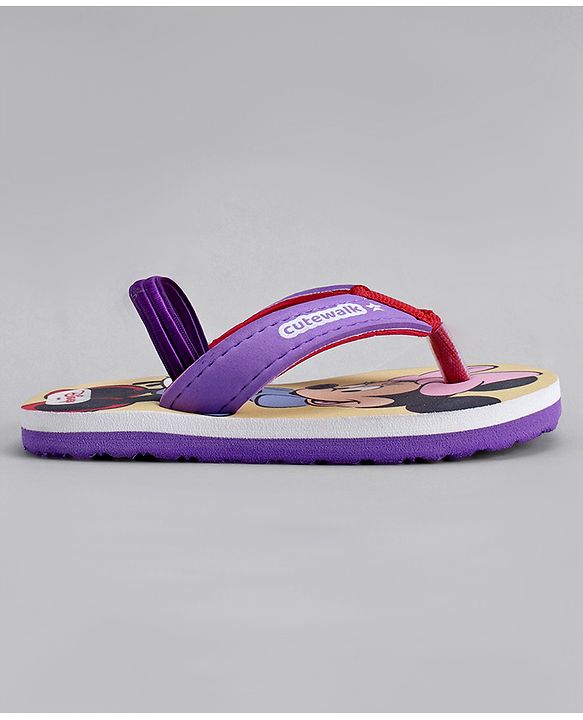 Cute Walk by Babyhug Disney Flip Flops With Back Strap & Minnie Mouse Print - Pink & Purple