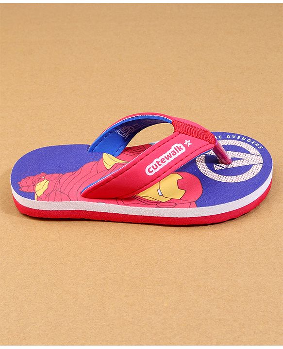 Cute Walk by Babyhug Marvel Flip Flops with Avengers Print - Red & Blue