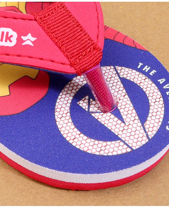 Cute Walk by Babyhug Marvel Flip Flops with Avengers Print - Red & Blue