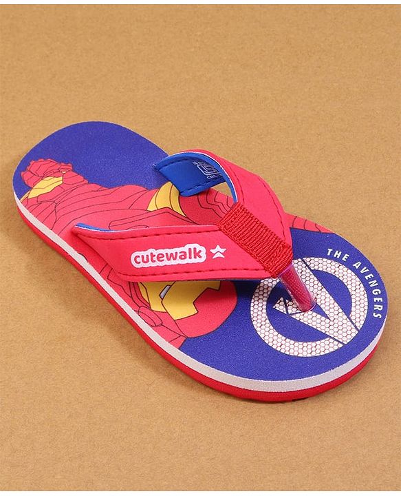 Cute Walk by Babyhug Marvel Flip Flops with Avengers Print - Red & Blue