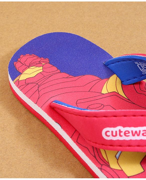 Cute Walk by Babyhug Marvel Flip Flops with Avengers Print - Red & Blue
