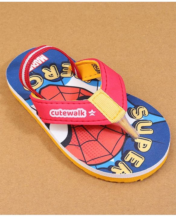Cute Walk by Babyhug Marvel Back Strap Flip Flops with Spiderman Print - Red & Blue