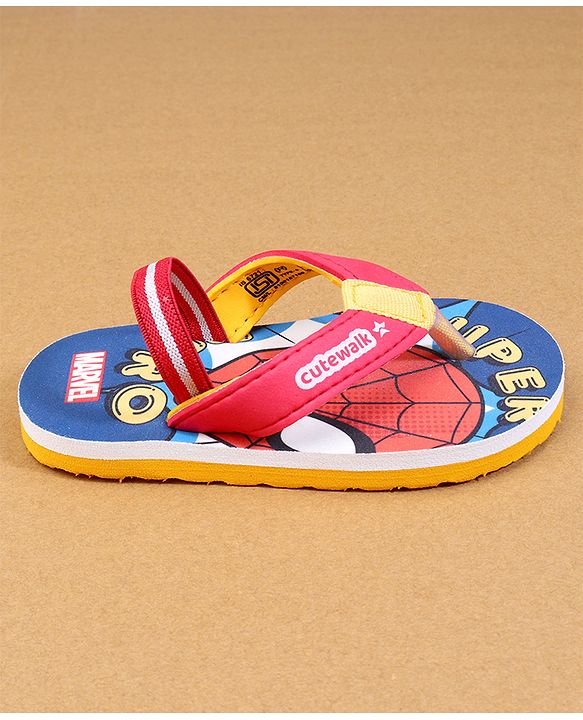 Cute Walk by Babyhug Marvel Back Strap Flip Flops with Spiderman Print - Red & Blue