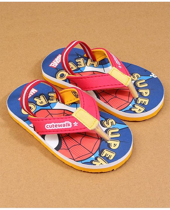 Cute Walk by Babyhug Marvel Back Strap Flip Flops with Spiderman Print - Red & Blue