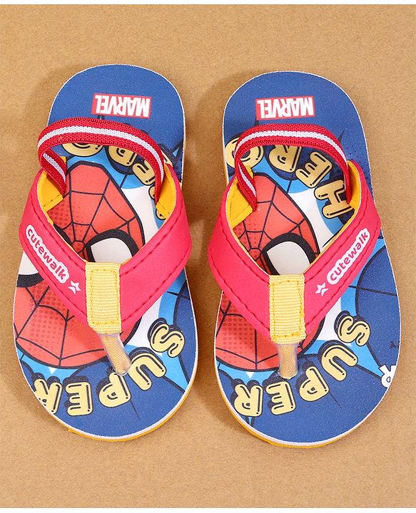 Cute Walk by Babyhug Marvel Back Strap Flip Flops with Spiderman Print - Red & Blue