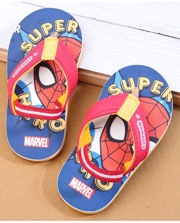 Cute Walk by Babyhug Marvel Back Strap Flip Flops with Spiderman Print - Red & Blue