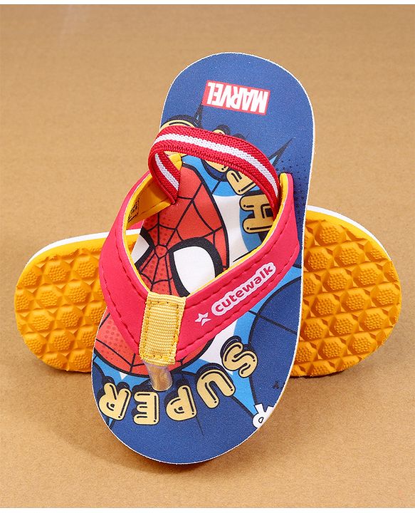 Cute Walk by Babyhug Marvel Back Strap Flip Flops with Spiderman Print - Red & Blue