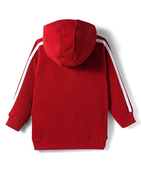 Babyhug Waffle Knit Premium Light Gauge Terry Full Raglan Sleeves Hooded  T-Shirt & Lounge Pant Set With Text Print - Maroon