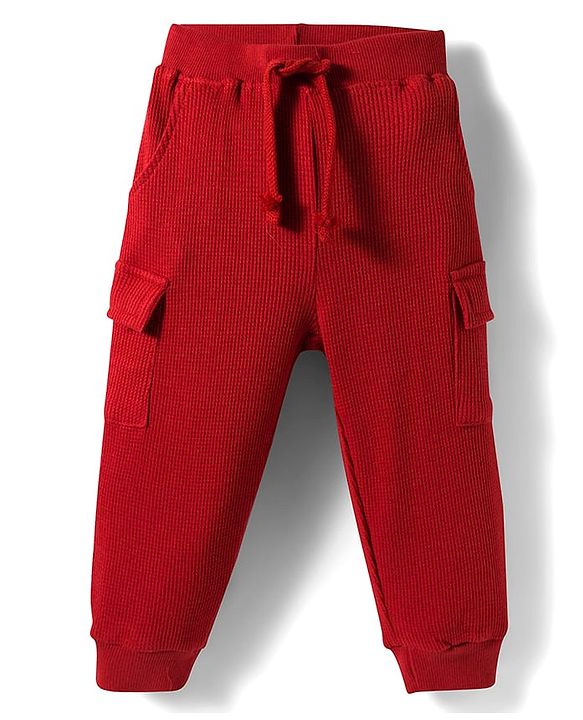 Babyhug Waffle Knit Premium Light Gauge Terry Full Raglan Sleeves Hooded  T-Shirt & Lounge Pant Set With Text Print - Maroon